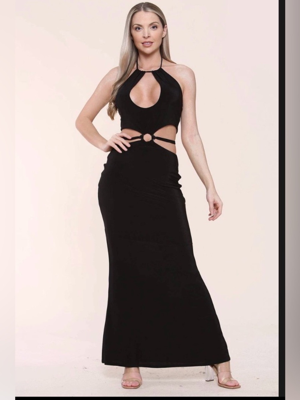 Balboa Black Keyhole Halter Cut-Out Maxi Dress – Size L